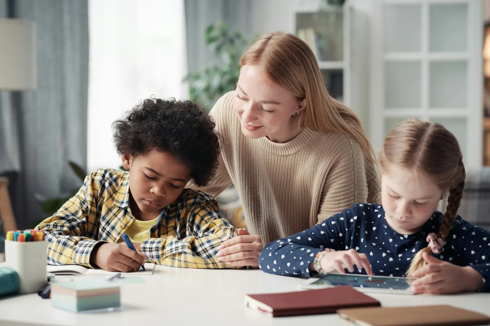 Foster mother spending time with her children