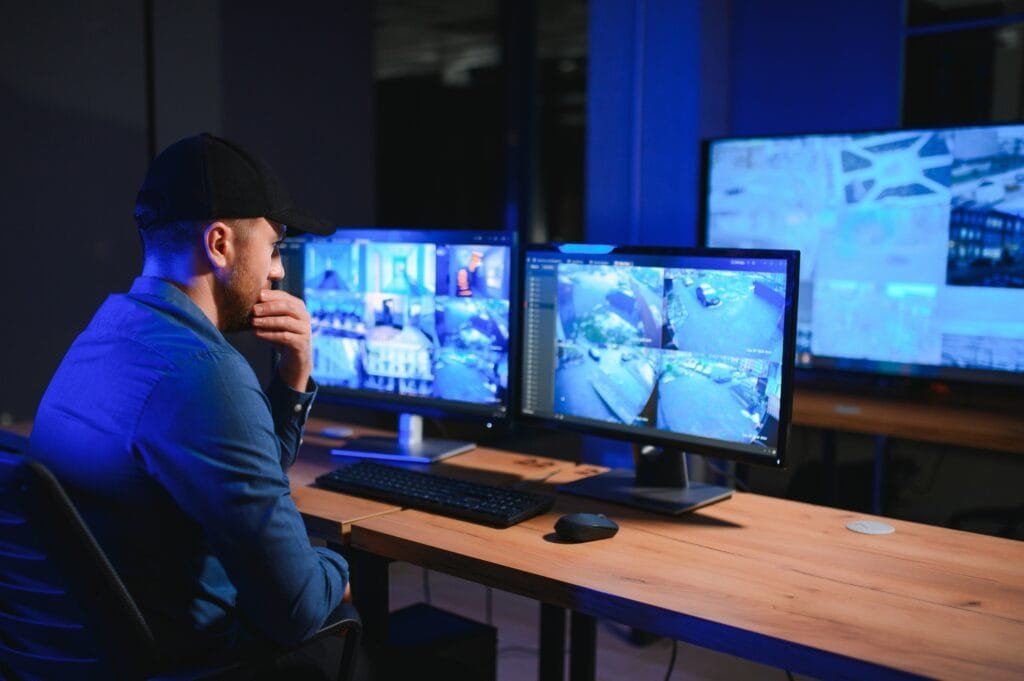 Male security guard in surveillance room