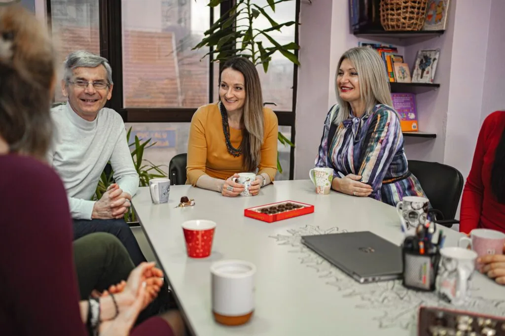 Teachers meeting at language learning school